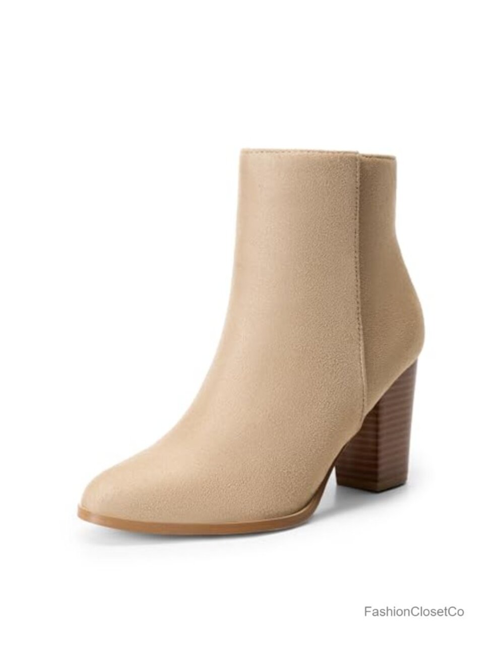Womens Pointed Toe Chunky Block Heel Ankle Booties Faux Suede Side Zipper